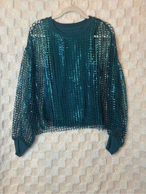 Anthropology Pilcro Sequin Mesh Long Sleeve Top M